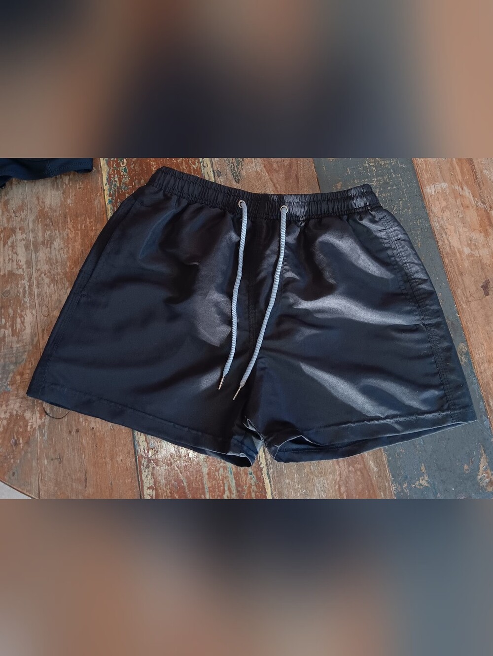 Black Swim Shorts with Light Blue Drawstring
